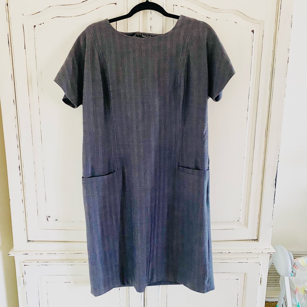 🌿Grey & Purple Pinstripe Apostrophe Dress